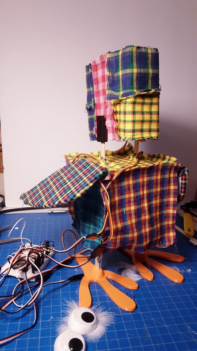 Robotic Theater (@robotictheater) on Twitter photo Scissors, glue gun, feathers, fabric, googly eyes and of course...an <a href="/Espruino/">Gordon Williams</a> controlling it all. Robot chicken looks a little crazy right now but should come together nicely. #silly #robot #maker #wip Scissors, glue gun, feathers, fabric, googly eyes and of course...an <a href="/Espruino/">Gordon Williams</a> controlling it all. Robot chicken looks a little crazy right now but should come together nicely. #silly #robot #maker #wip