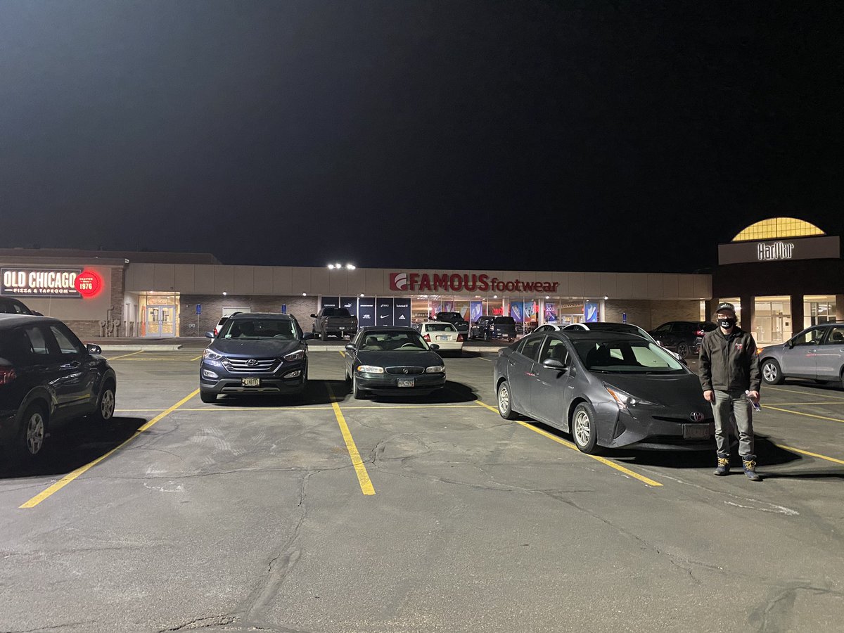 We’re parked in front of Michael’s. 
If they tell us to leave, we leave. Woo!