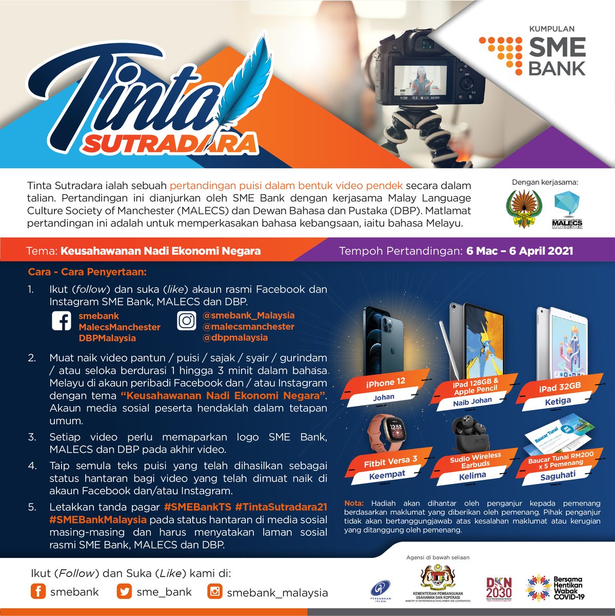 SME_Bank's tweet photo. Kolek kecik tengah samudra,
Badai kuat tiada tertahan,
Tiba kini Tinta Sutradara,
Hadiah hebat menjadi taruhan.
MASA YANG DITUNGGU-TUNGGU TELAH TIBA!
@MEDACMalaysia @DBPMalaysia @CEDARSMEBank
#SMEBank #SMEBankTS #TintaSutradara21 #SMEBankMalaysia #pertandinganpuisi https://t.co/BQX8scfhNT