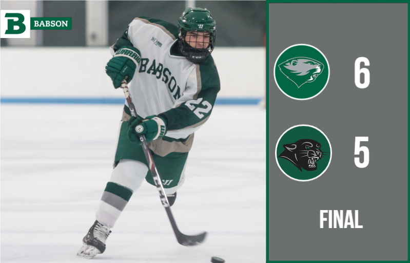 BabsonAthletics's tweet photo. James Perullo scored his first career goal at 18:05 of the third period to lift @BabsonHockey to a 6-5 win over @PSUPanthers on Friday night. The Beavers are now 5-0 on the year. #GoBabo #d3hockey https://t.co/fdvkDyyK4q