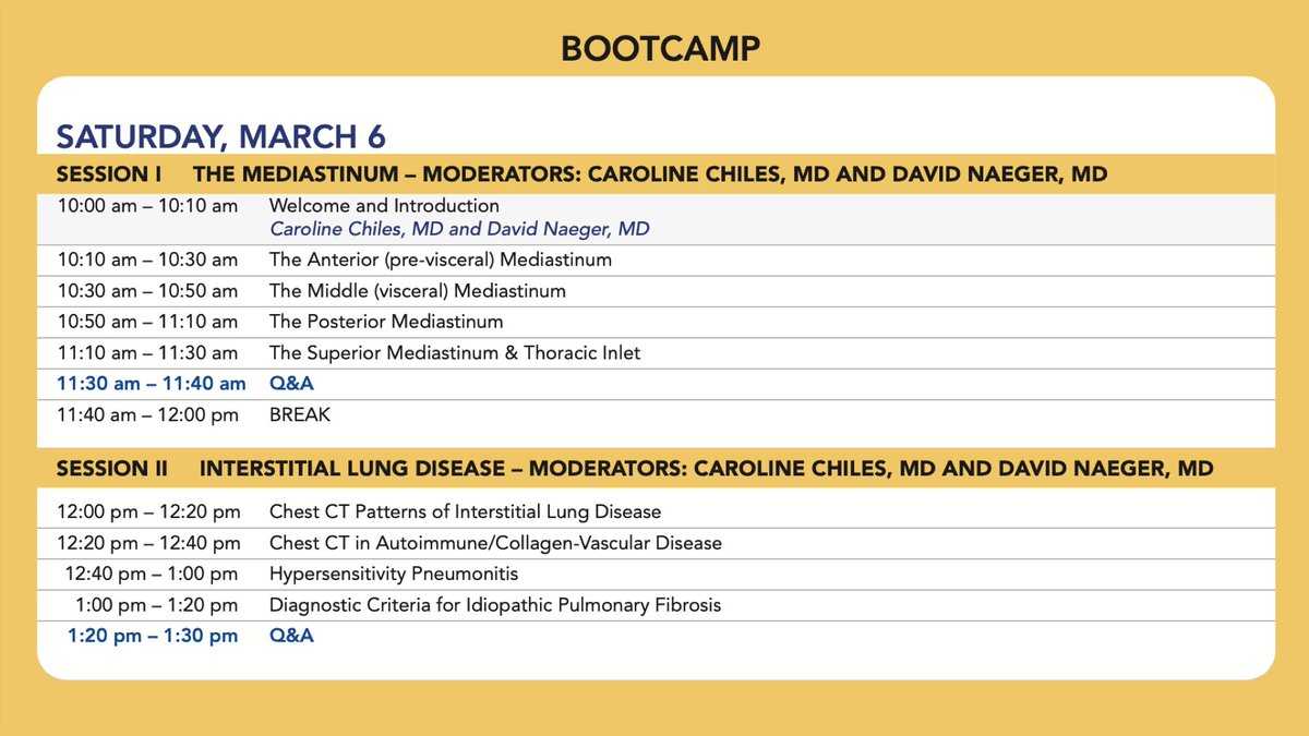 Our 3rd Annual STR Resident Bootcamp is just a few hours away, and starts this Saturday morning at 10:00AM EST / 7:00AM PST.

It's free for all trainees, and it's not too late to register at: thoracicrad.org/?portfolio=ann….

Here's the schedule (all times Eastern):

#STR2021
#RadRes