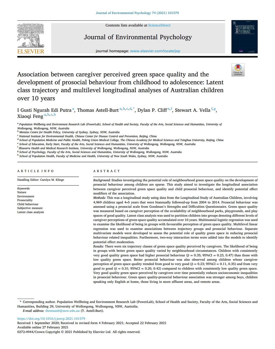Edi Putra IGN (@ediputra_ign) on Twitter photo My 3rd PhD paper was published in <a href="/JEnvPsych/">Journal of Environmental Psychology</a>. This used latent class analysis to construct trajectory classes of perceived green space quality in 10 years, and then examined the association between trajectories and prosociality using multilevel analysis. doi.org/10.1016/j.jenv… My 3rd PhD paper was published in <a href="/JEnvPsych/">Journal of Environmental Psychology</a>. This used latent class analysis to construct trajectory classes of perceived green space quality in 10 years, and then examined the association between trajectories and prosociality using multilevel analysis. doi.org/10.1016/j.jenv…