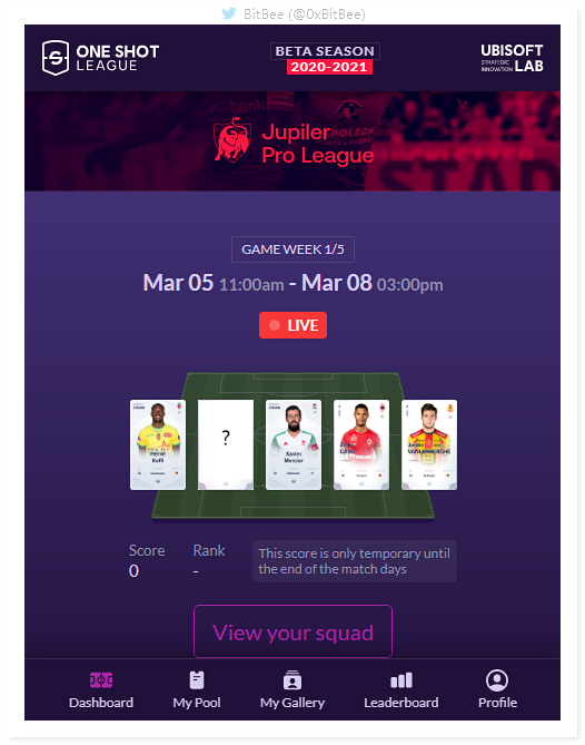 0xBitBee's tweet image. #Ubisoft × #Sorare × #JPL (Belgium’s Jupiler Pro League)

#OneshotLeague ⚽️Football Game Week begins, Did you compete?(🔗t.ly/4FI9)
I&apos;m not a football fan and don&apos;t know how to make the best team, So I am all random choices😅. Sure enough, I haven&apos;t got a Score yet.