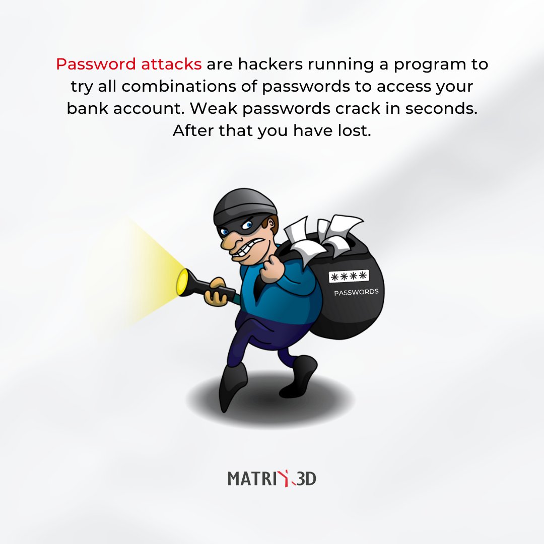 Matrix3D_India's tweet image. Password Attacks in simple words.

#learnwithmatrix3d #cybersecurity #CSMEbyMatrix3D #CyberSecurityMadeEasy #informationsecurity #datasecurity #password #passwords