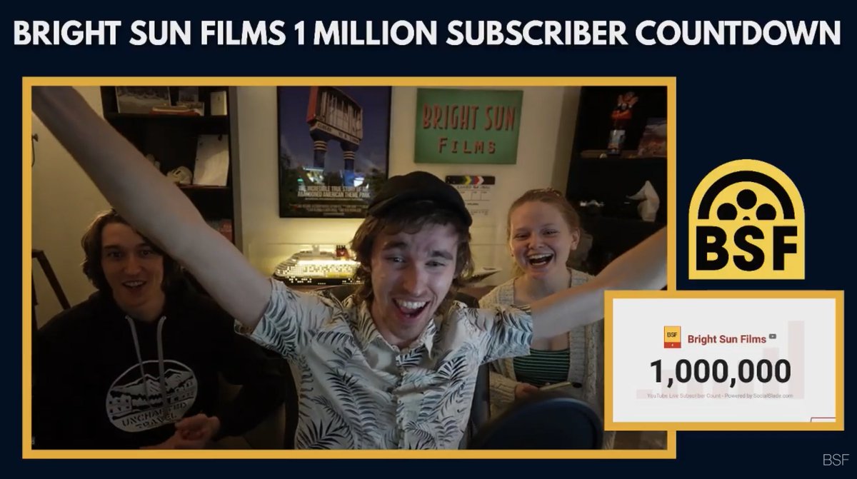BrightSunFilms's tweet photo. WE DID IT!!! 1 MILLION SUBSCRIBERS! This is one of the coolest achievements ever. It's something I have been working to for almost 10 years. THANK YOU ALL! https://t.co/VhhVesRMJf