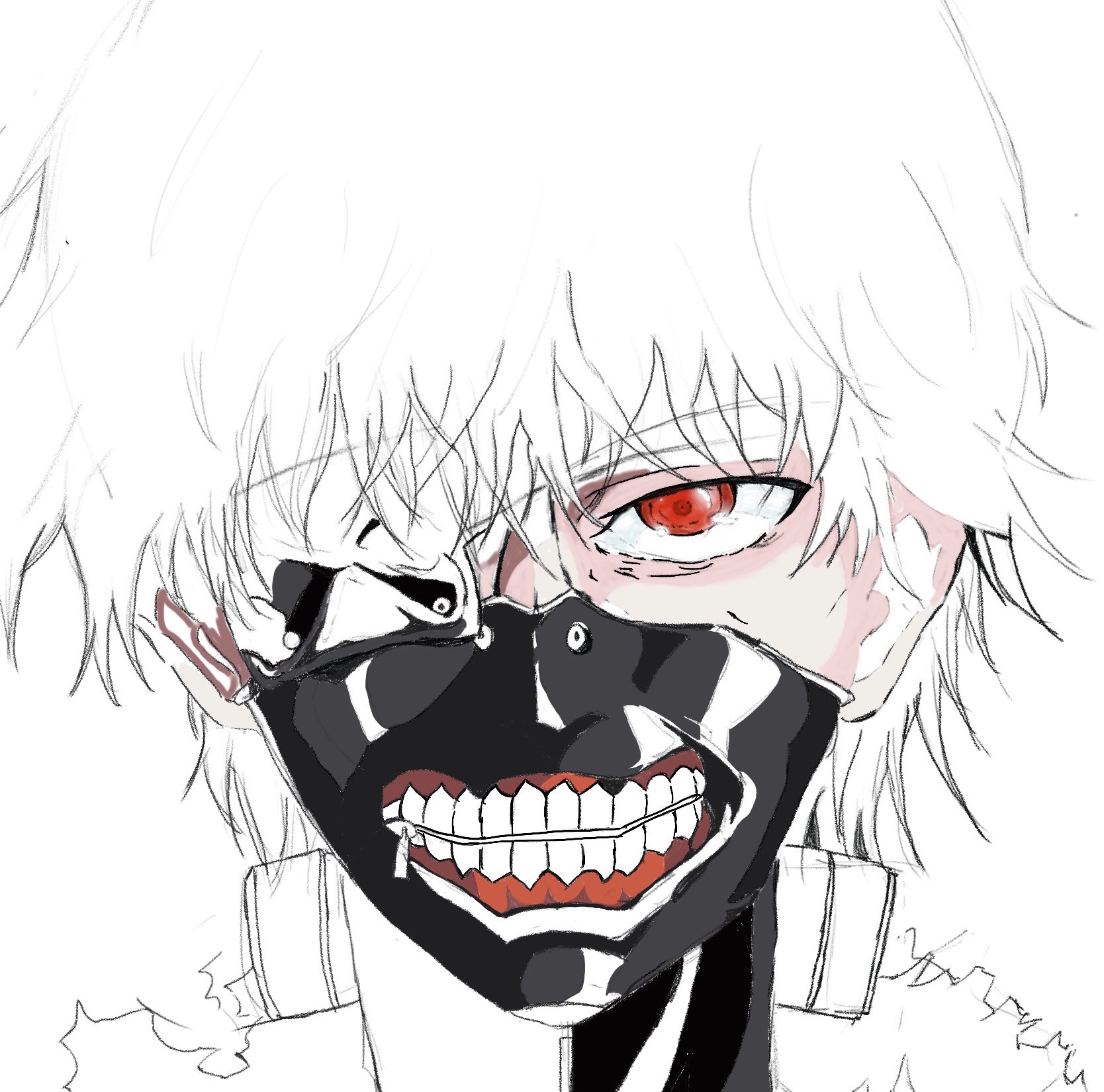 Hiro 金木研 東京グールイラスト 半分完成 金木研 東京グール 東京 アニメ マスク 似顔絵 デジ絵 Ipad 喰種 Anime T Co Mdyxukkhde Twitter