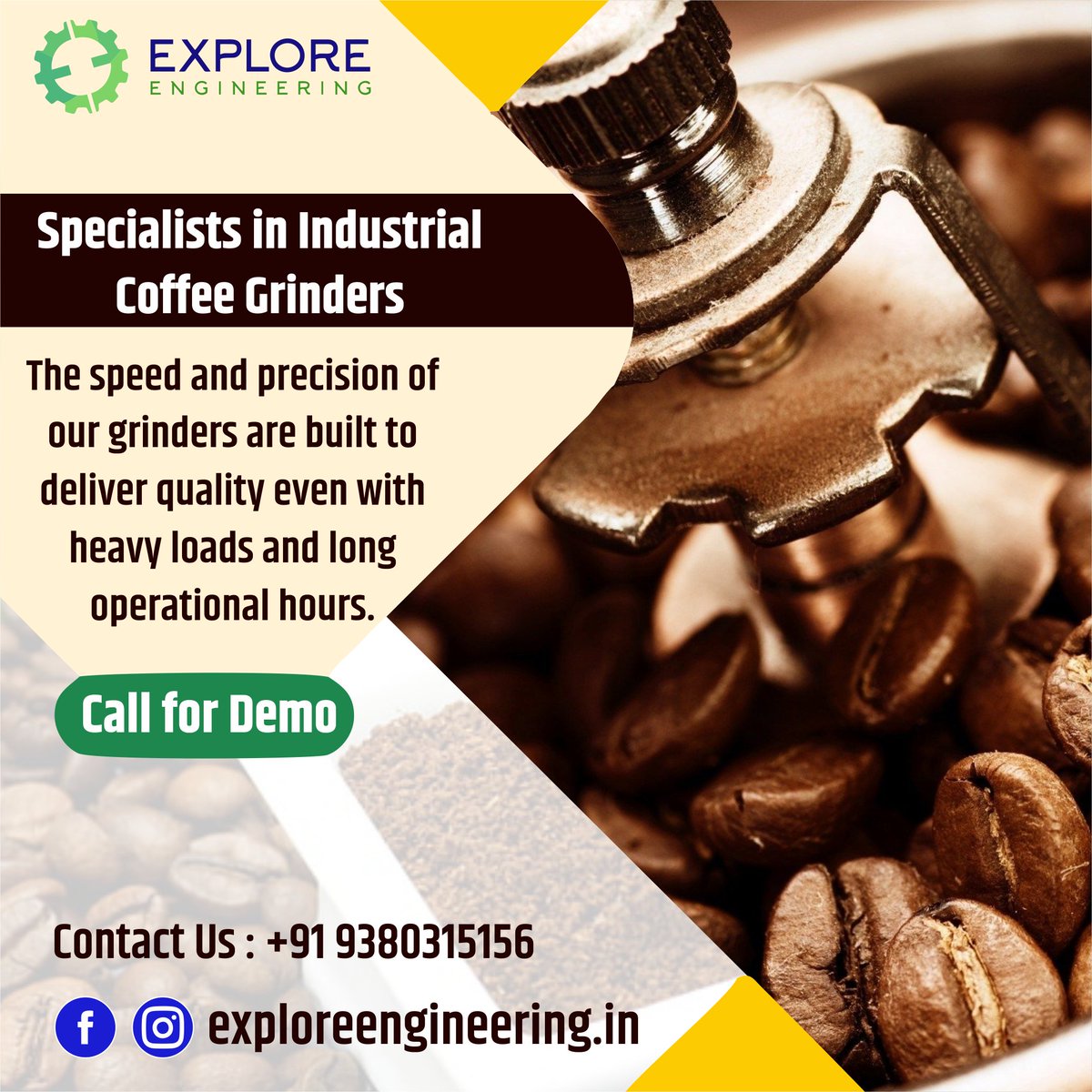 ExploreEngIndia's tweet photo. Our Industrial Coffee Grinding Machines are built for high-performance with power efficiency. The speed and precision of our grinders are built to deliver quality even with heavy loads and long operational hours. 

Shop Here: https://t.co/SCaU3sxiGx

#coffelovers #coffegrinder https://t.co/ukjGivog8N