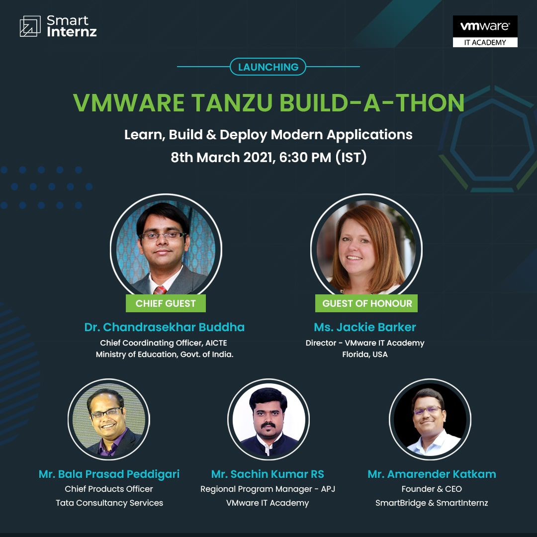 TheSmartBridge (@thesmartbridge) on Twitter photo #SmartBridge in collaboration with <a href="/VMwitacademy/">VMware IT Academy</a> brings you all India's Largest Build-A-Thon on Modern Application Development #VMwareTanzu Build-A-Thon. Join us on 8th March 2021, 6:30pm IST @ bit.ly/vtb2021
<a href="/buddhabjp/">Dr Buddha Chandrasekhar</a> <a href="/amarnetha/">Amarender Katkam</a> <a href="/JackieNetAcad/">Jackie Barker</a> <a href="/SachinKumarRS1/">Sachin Kumar R S</a> #SmartBridge in collaboration with <a href="/VMwitacademy/">VMware IT Academy</a> brings you all India's Largest Build-A-Thon on Modern Application Development #VMwareTanzu Build-A-Thon. Join us on 8th March 2021, 6:30pm IST @ bit.ly/vtb2021
<a href="/buddhabjp/">Dr Buddha Chandrasekhar</a> <a href="/amarnetha/">Amarender Katkam</a> <a href="/JackieNetAcad/">Jackie Barker</a> <a href="/SachinKumarRS1/">Sachin Kumar R S</a>