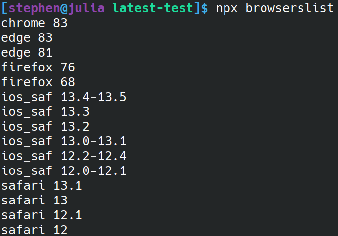 Dear #developers, If you run npx browserslist in your cli it tells the supported browsers version for the particular project.

#100DaysOfCode #301DaysOfCode #30DaysOfCode #Frontend #CodeNewbie #WomenWhoCode #learntocode #coding #programming #DevCommunity