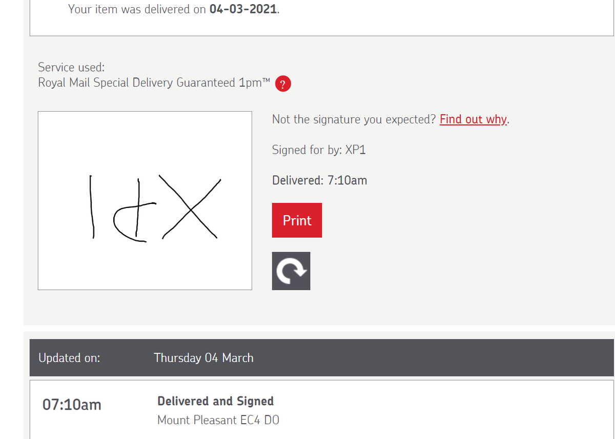 ATranfici's tweet photo. @RoyalMailHelp Hi. How long does it take to have a status update of a Special Delivery Guaranteed? My parcel has been Delivered and Signed by a postman and is at a local Mail Centre. How do I know when it will be delivered to the recipient? Tnx! https://t.co/uHBSQHTSeu