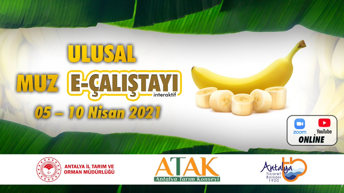 ULUSAL MUZ E-ÇALIŞTAYI

@ANTALYA_TOM &amp; <a href="/antalyaborsa/">Antalya Ticaret Borsası</a> &amp; <a href="/tarimkonseyi/">AntalyaTarımKonseyi</a> işbirliğinde İnteraktif #Muz E-Çalıştayı 05-10 Nisan tarihlerinde gerçekleşecek

#GelecekTarımda

E-Çalıştay Kayıt Linki;

forms.gle/oGB2Sj8rkoveGg…

<a href="/alicandir/">ALİ ÇANDIR</a> <a href="/gokhankaraca_/">Gökhan Karaca</a> <a href="/ersinyazici1/">Ersin YAZICI</a> <a href="/bekirpakdemirli/">Dr. Bekir Pakdemirli</a>