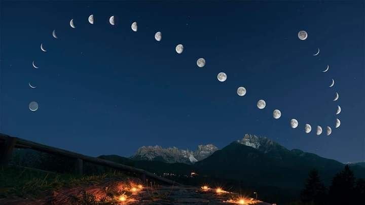 Ay'ın 28 gün boyunca aynı yer ve saatte fotoğraflanmasının sonucunda oluşan birleşim. 📸