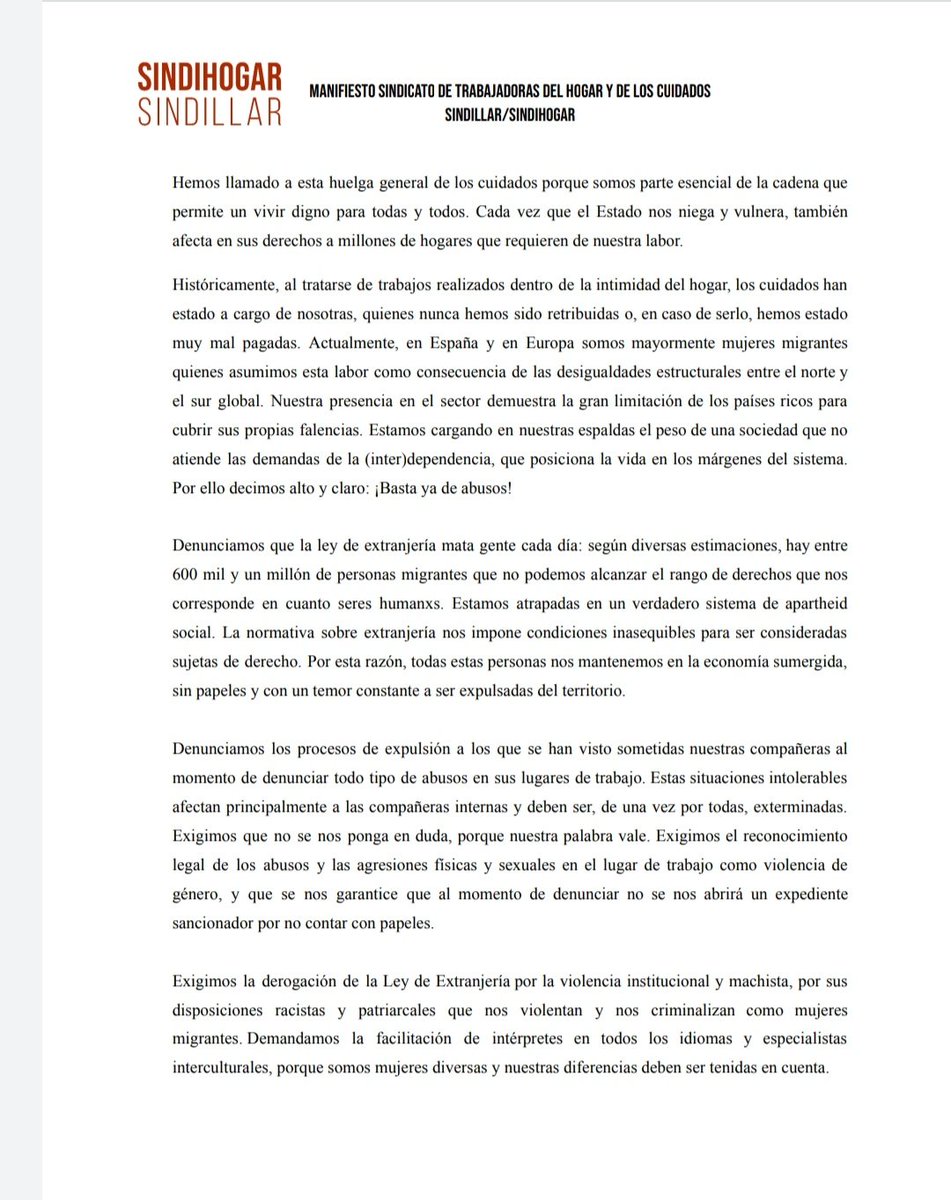 SINDILLAR's tweet photo. 🔴COMPARTIMOS NUESTRO MANIFIESTO SOBRE LA HUELGA DEL 8M 
✔️Como sindicato de mujeres trabajadoras principalmente migrantes ponemos nuestros cuerposcomo expertas d las condiciones q nos atraviesan para denunciar y reivindicar injusticias discriminaciones y violencias q vivimos ⬇️ https://t.co/rDSrO0kfcf