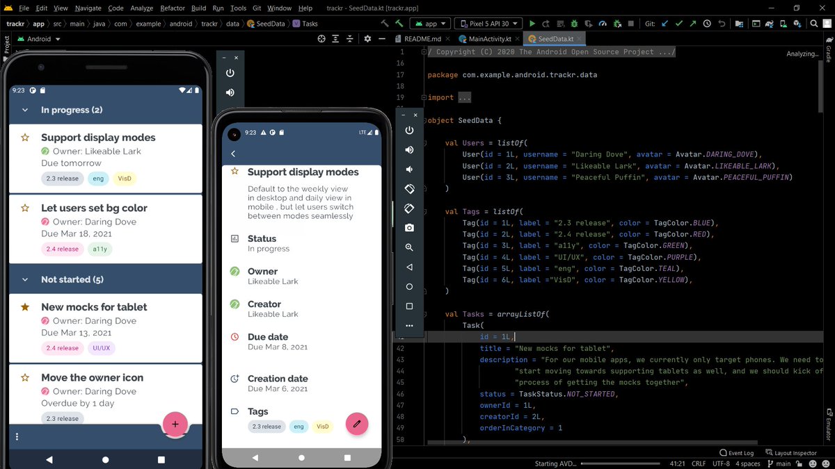 androiddevnotes's tweet photo. Trackr App by the Official Android Team.
(https://t.co/LHHfmLO7Li)

Trackr is a sample task management app used to explore common UI patterns from perspective of supporting accessibility.

Trackr is designed for users with disabilities like low vision, blindness, etc

#AndroidDev https://t.co/AIBQLcNI39