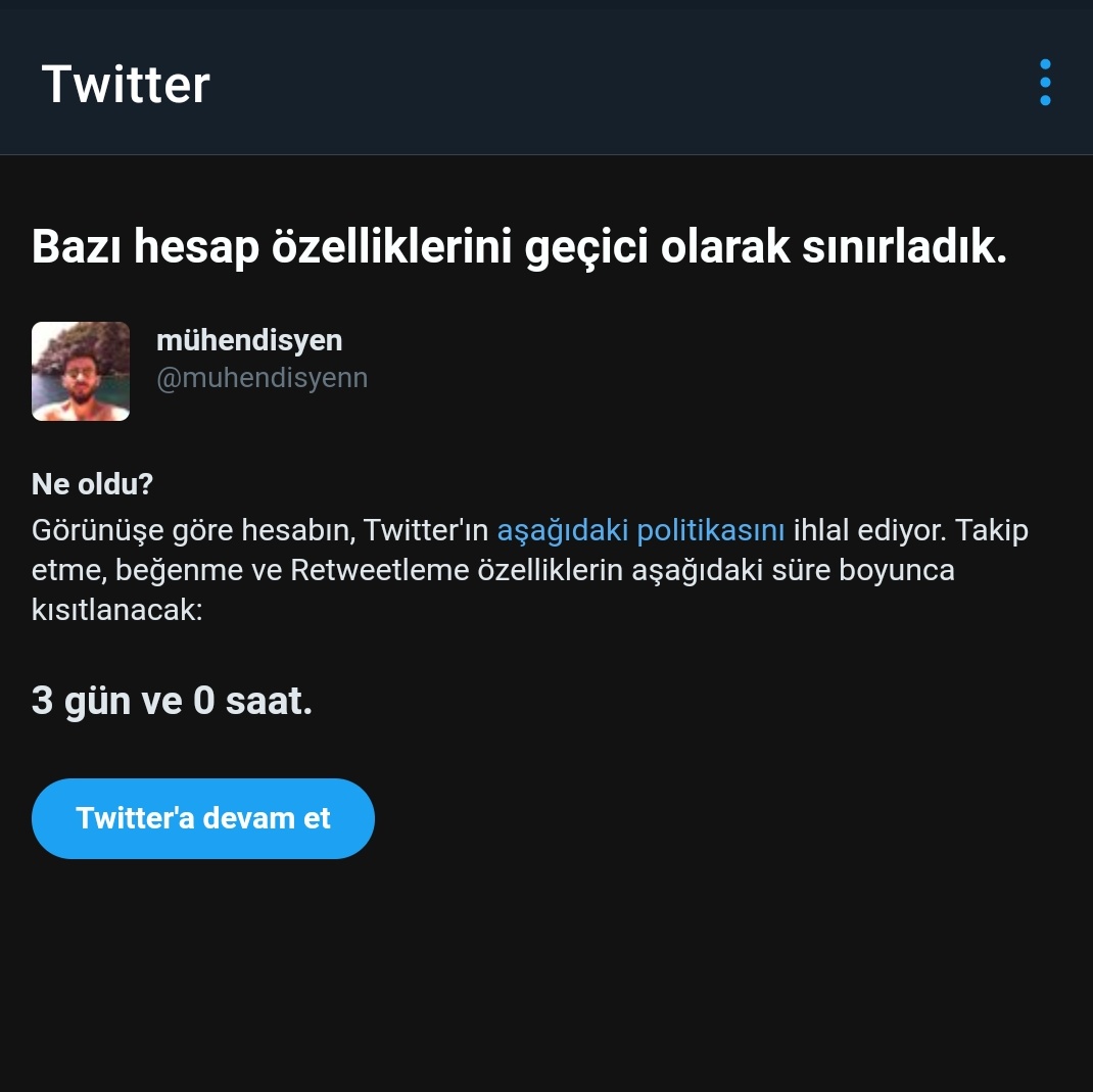 muhendisyenn's tweet photo. Kaleniz zor durumda haberiniz olsun.
3 günlük ceza aldık.
Rt yapın mesajı okusunlar.
Hesabıma yoğun saldırı var.
Duyurun ve bilginiz olsun.

#ziyaselcukistifa https://t.co/38pfIgiC2u