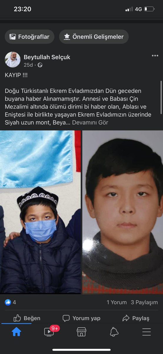 11 yaşındaki ekrem kardeşimizden haber alınamıyor kayıp lutfen paylaşalım 
@ablatjan 
@basaranosman42 
@KasgarliKarluk 
@U_Hareketi 
@uygur_haber 
@turkistan_tv