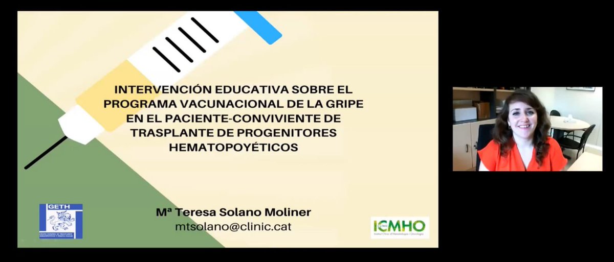 Finalizada la reunión anual <a href="/geth/">Geth</a> agradecer al eje de enfermería escoger 🥇 comunicación oral al proyecto liderado por @_TeresaSolano una intervención educativa sobre el programa vacunacional de la gripe a los convivientes de pacientes TPH. Enhorabuena al equipo <a href="/hematoclinicbcn/">Hematologia Hospital Clínic Barcelona</a>