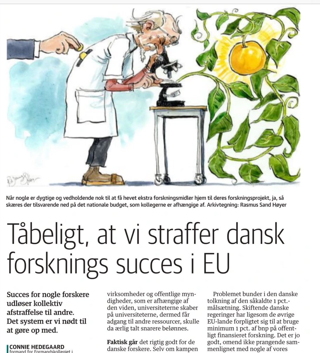 I en tid hvor forskning og innovation bliver vigtigere og vigtigere- se bare corona- bør der gøres op med uklog praksis: når en🇩🇰 forsker trækker penge hjem fra 🇪🇺, sættes det🇩🇰forskningbudget tilsvarende ned. Hjemtag fra🇪🇺bør være  en ekstra🥕; ikke et nulsumsspil for #forskpol