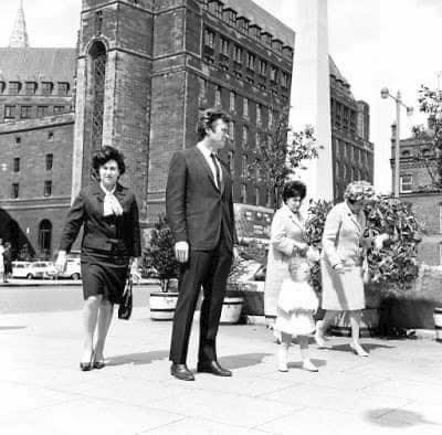 McrHistory's tweet image. Clint Eastwood on St Peter's Square, Manchester, June 1967. Eastwood was on a UK tour promoting 'A Fistful of Dollars'.