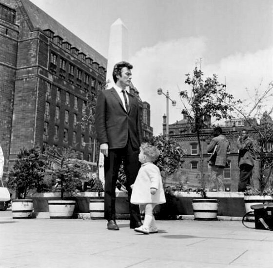 McrHistory's tweet image. Clint Eastwood on St Peter's Square, Manchester, June 1967. Eastwood was on a UK tour promoting 'A Fistful of Dollars'.
