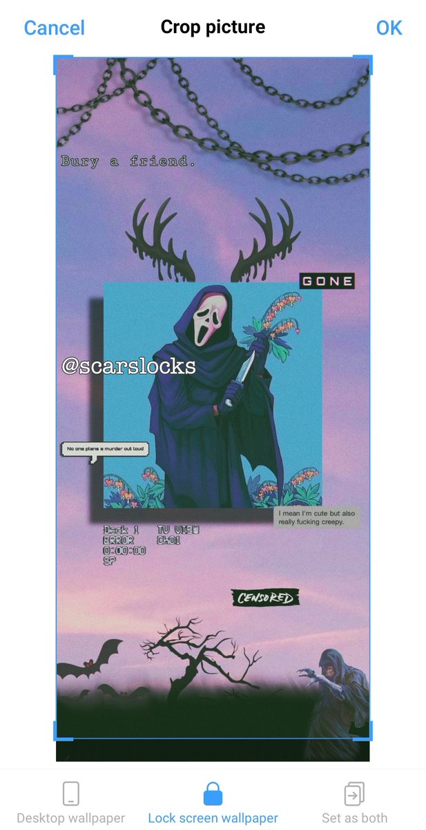 Scarslocks's tweet photo. Aesthetic SCREAM Lockscreen

Make sure you FOLLOW ME and Retweet the lock.

 COMMENT or DM me if you want this lock❤

 #LockScreen #locks #aesthetic

 - Scars - https://t.co/XvLfBbOOKW