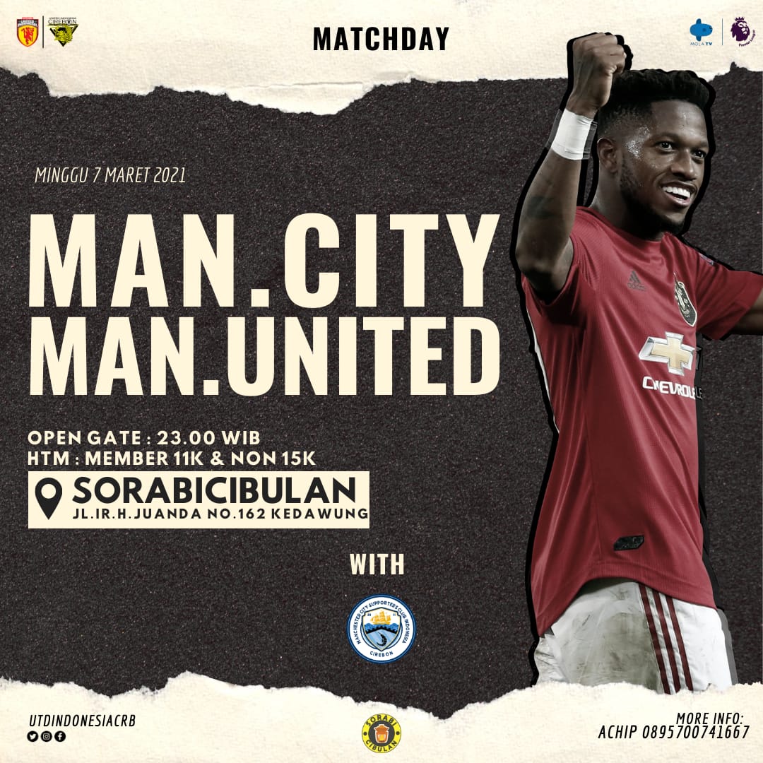 [Nobar]
Man.City v Man.Utd with <a href="/MCSCI_CIREBON/">Citizens Cirebon Jeh</a>

Minggu, 7 Maret 2021
Venue : Sorabi Cibulan
Open Gate : 23.00WIB

Wajib pakai masker!
