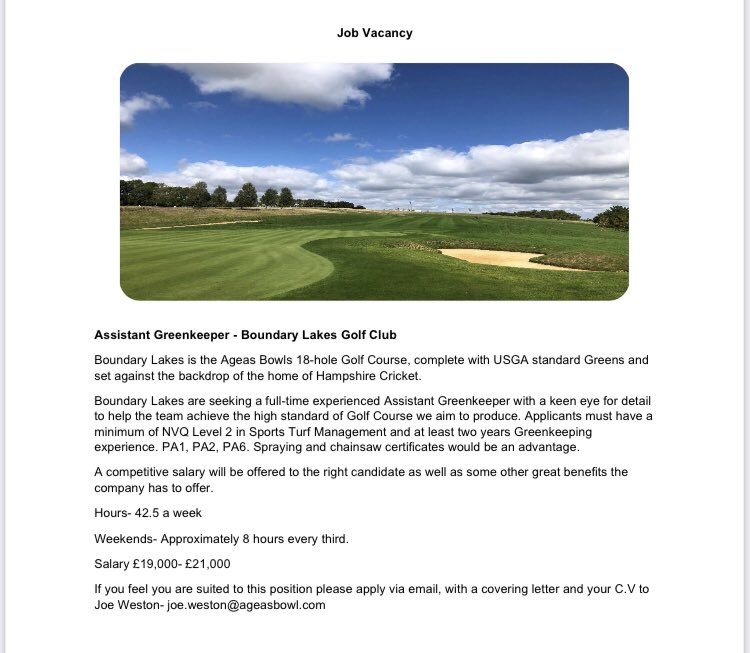 Job vacancy <a href="/BoundaryLakes/">Boundary Lakes Golf Course</a> @TheAgeasBowl