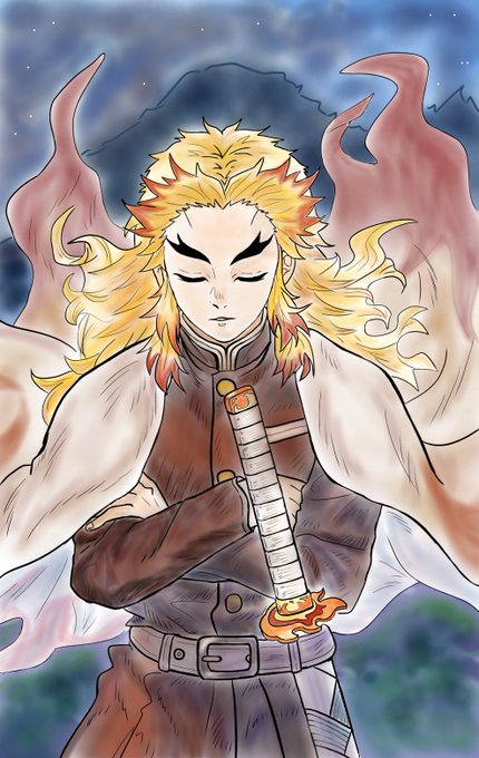 模写クマさんがTwitterに投稿した煉獄杏寿郎(鬼滅の刃)のイラスト。