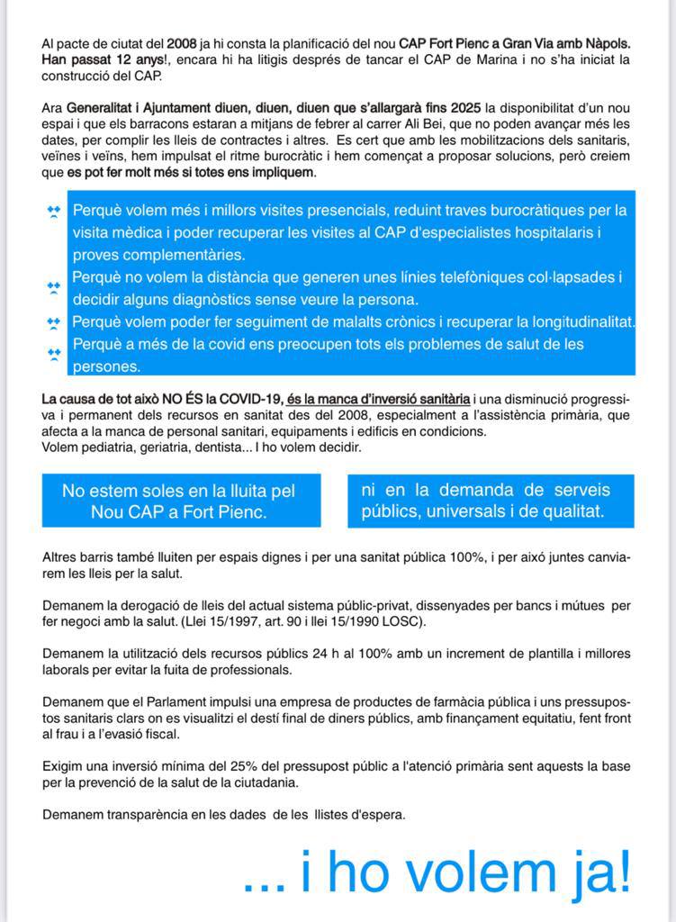 Dimecres 10 de març tenim doble convocatòria ‼️

14h davant del CAP : preparar encartellada i ultimar detalls de l'acte reivindicatiu innauguració

18h a @CTransformadors planta1: elaboració de pancartes i atrezzo per l'acte reivindicatiu/innauguració del barracons divendres 12.