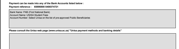 OnikaSeoka's tweet photo. @MasekoValencia Currently temporarily registered at Unisa and fees are due on 12 March. Any help will be greatly appreciated. 
Bank name : FNB
Acc name : Unisa student fees 
Ref : 65895800 5400374721 https://t.co/TP56fbpAZ4