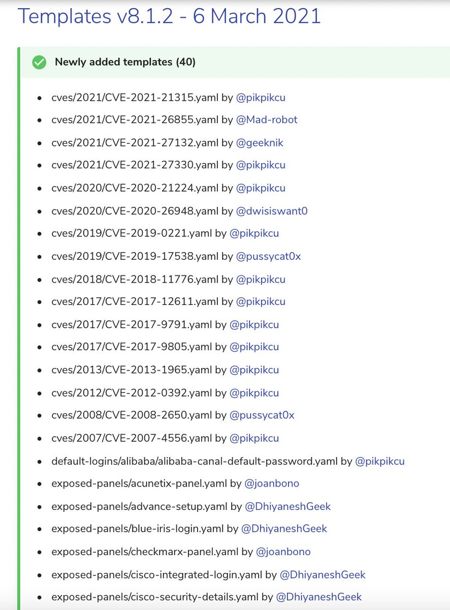 pdnuclei's tweet photo. Nuclei Templates v8.1.2 updates 🗒️🗒️

Changelog — https://t.co/loFl9SCoFU

#hackwithautomation #pentest #security #bugbounty https://t.co/JDsT43vw7N