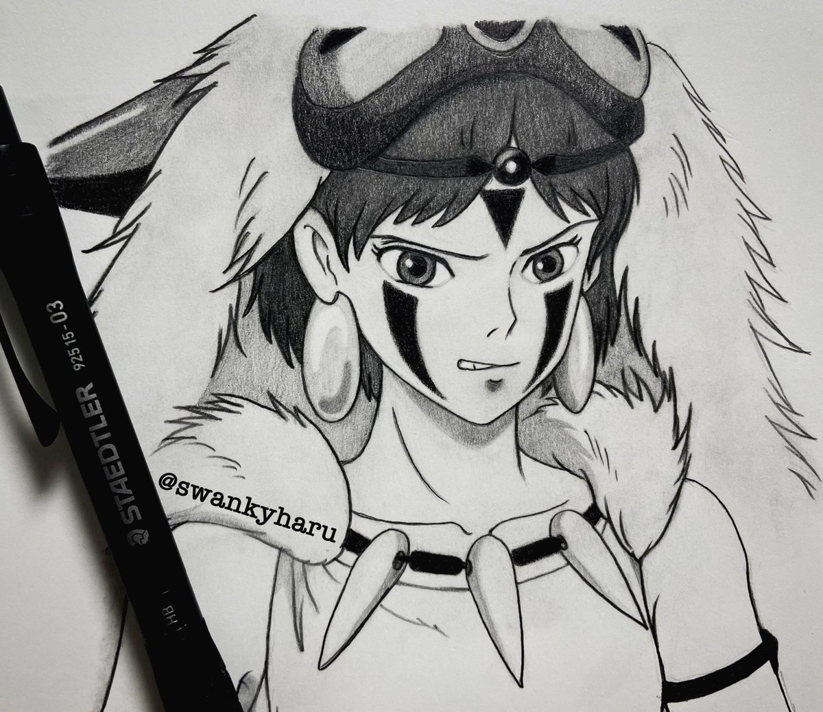 Swanky Haru イラッとした顔を描きました もののけ姫 サン ジブリ ジブリイラスト シャーペン画 鉛筆画 Mononokehime Mangaart Anime Pencildrawing Pencilart イラスト Illustration Tattoo Mystaedtler ステッドラー ステッドラー