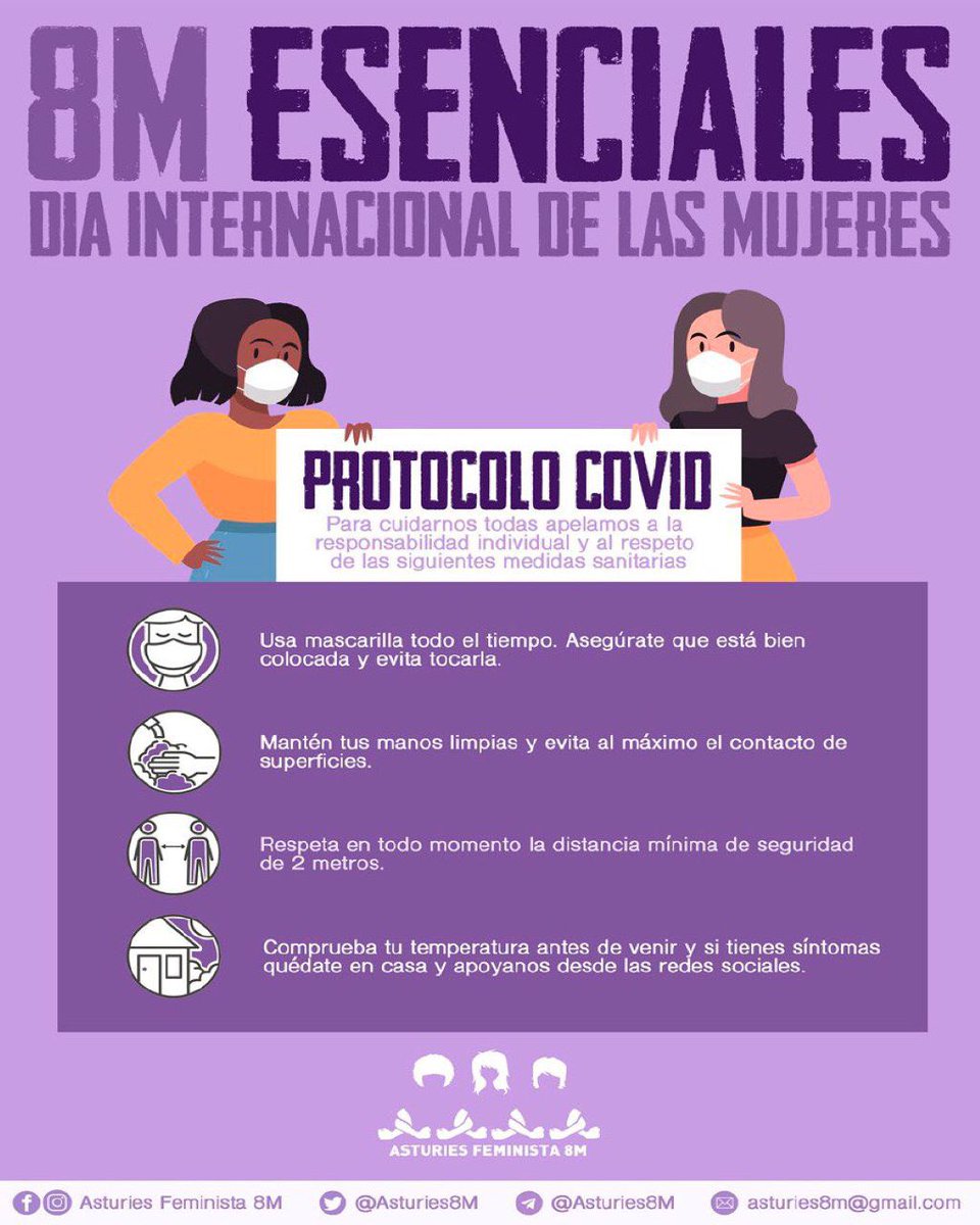 Frente a la criminalización, nosotras paso firme y horizonte amplio. Por las #esenciales este #8M la huelga vive en las luchas. 

Llamamos a participar en las concentraciones convocadas por <a href="/Asturies8M/">Asturies Feminista 8M</a> ✊🏽