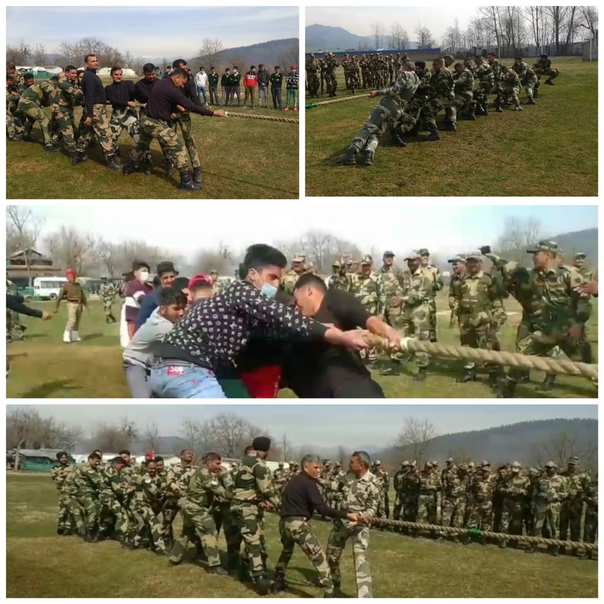EHandwara's tweet photo. Feeling Blissful to see so many youngsters in BSF camp...Near or far, either peace or war; amalgamation of youth with BSF soldiers* tug of war * @BSF_India,@NewsRajwar @DiariesRajwar @KupwaraTimes  #सीमासुरक्षा #कश्मीर #kashmiryouth https://t.co/DFGW0eruec