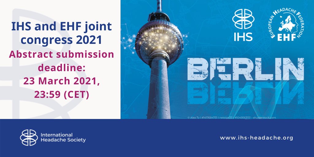 ihs_official's tweet photo. IHS and EHF joint congress 2021
Do not miss the abstract submission deadline…
Click the link below to find out more about the IHS-EHF joint congress 2021.
https://t.co/Urb2Jq5MYX
#IHS #EHF #congress #abstract_submission #headache https://t.co/eyTv914zVP