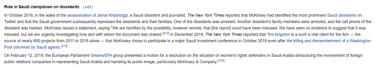 McKinsey e Recovery plan: quale società ha aiutato una nostra vecchia conoscenza, il regime saudita, in centinaia di progetti, compreso monitorare i dissidenti su internet e fornire al governo gli elenchi salvo poi dichiararsi stupita dell'utilizzo che ne è stato fatto?