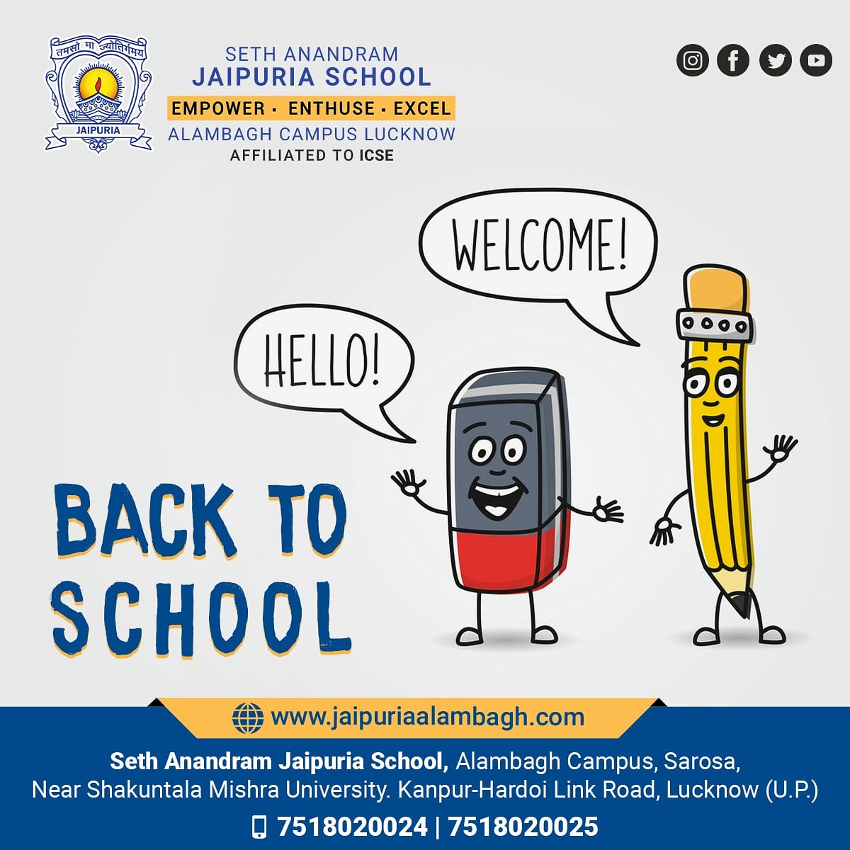 Jaipurialko's tweet photo. BACK TO SCHOOL 🎒🏫🚌

𝗔𝗗𝗠𝗜𝗦𝗦𝗜𝗢𝗡 𝗢𝗣𝗘𝗡 𝗡𝗢𝗪 !! 

👉 Admission Fees Completely Waived Off
visit our website: https://t.co/Es42G5s95x
contact us: +91-07518020024, 7518020025

#SAJS #AlambaghCampus #AffiliatedtoICSE #AdmissionOpen #education #learning #childdevelopment https://t.co/MaJinuy2oQ