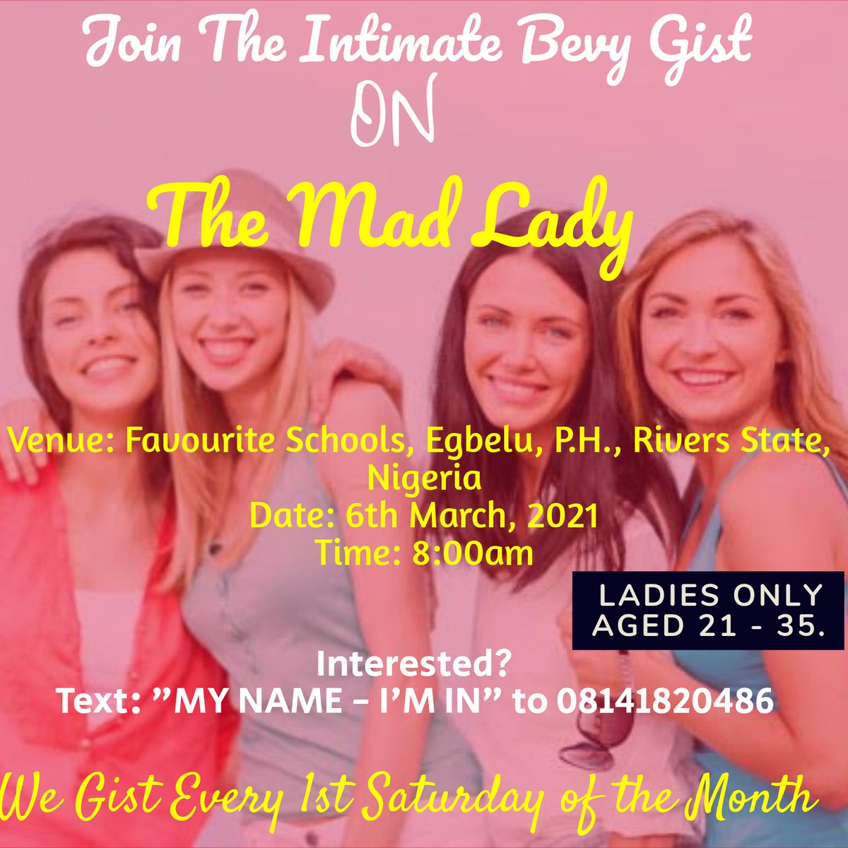 GentleBlessing8's tweet photo. Intimate Bevy Gist.
We're ladies.
We're young.
We're complete.
We're value.
We're family.
We've got our backs.
#girlpower#
#gistwithintimatebevy# https://t.co/o9LoA6czB6
