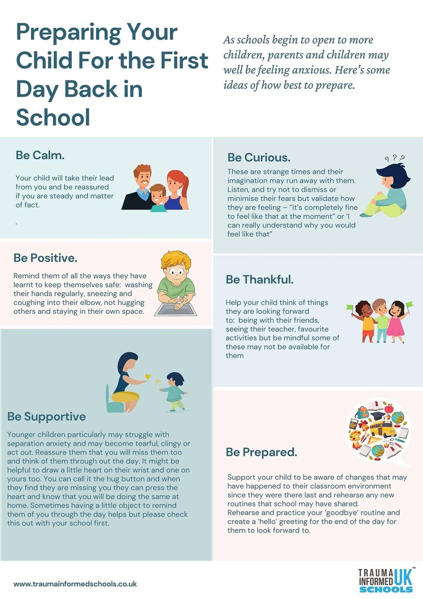 Some really good tips from <a href="/TISUK_/">Trauma Informed Schools UK</a>  on how to support children with their worries and back to school anxieties ❤️