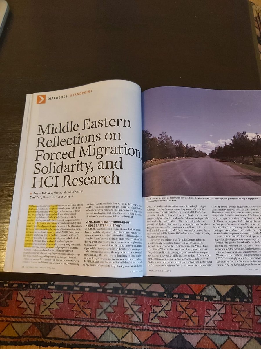 .<a href="/EiadYafi/">Eiad Yafi, PhD.</a> and my <a href="/interactionsMag/">interactions</a> article is in love &amp; solidarity with our Middle Eastern Homes. It is in recognition of our colonial &amp; migration pasts and presents. The Middle East is MORE THAN JUST HUMMUS &amp; hummus is more than just hummus dl.acm.org/doi/10.1145/34…