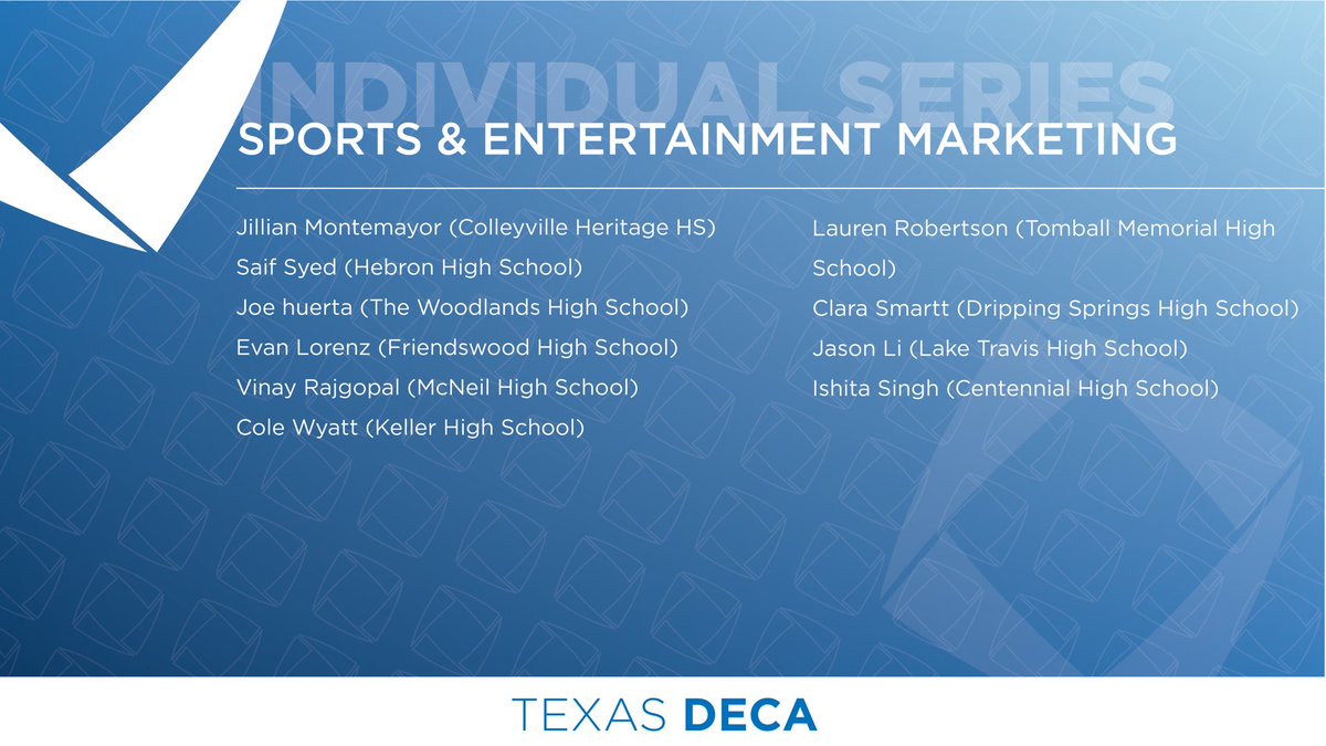TexasDECA's tweet photo. With so many Sports &amp; Entertainment Events, we had a mixup with the order for today’s awards session! Congratulations to the following ICDC Qualifiers! https://t.co/aaPW1zAVg0