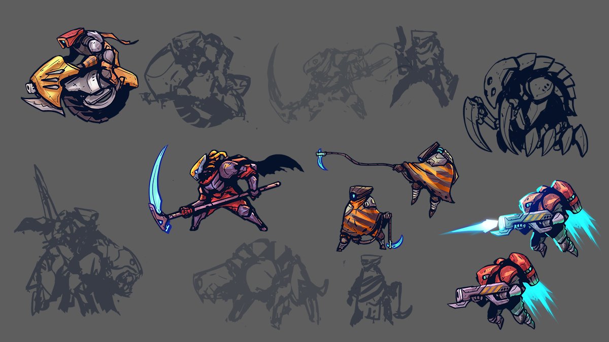 entertherave's tweet photo. Just some brainstorming and sketches for enemies in RAVE Asylum :)  #indiegame #indiegames #indiedev #IndieGameDev #rpg #roguelike #gamedev #cyberpunk #madewithunity #conceptart  #screenshotsaturday #Sketching https://t.co/0Ztm98ZU59