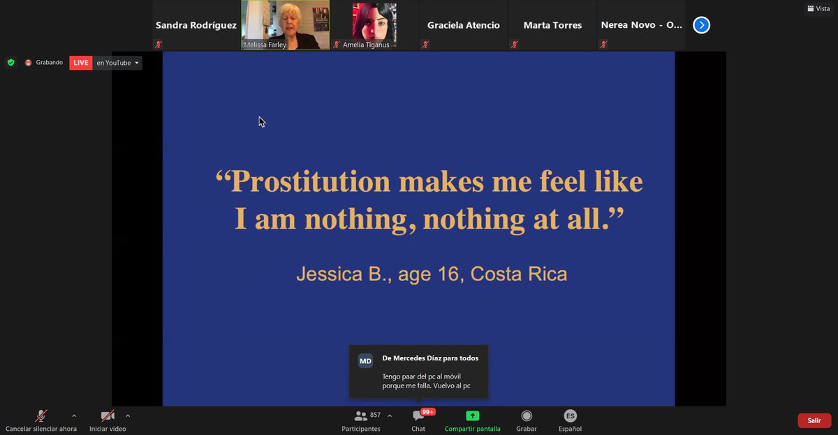 "Una niña de 16 años me dijo: 'la prostitución me hace sentir que soy nada'. ¿Y por qué se sentía así? Porque así la veían los compradores de sexo, como un producto. No eran personas, sólo eran putas", Melissa Farley #SeminarioAbolicionista8M