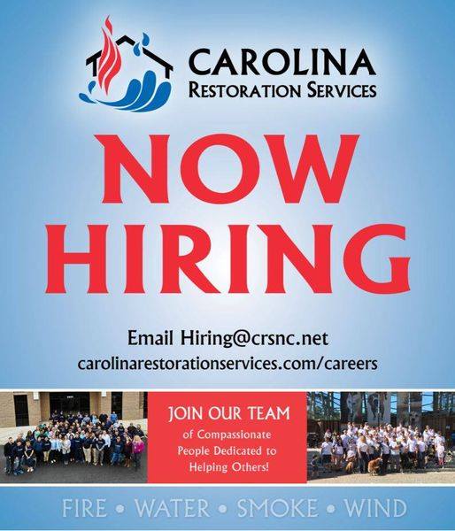 NOW HIRING in Raleigh, NC! We are looking for compassionate people dedicated to helping others! Want to join our team? Visit our website to find open employment opportunities and apply for a position today! 

carolinarestorationservices.com/careers