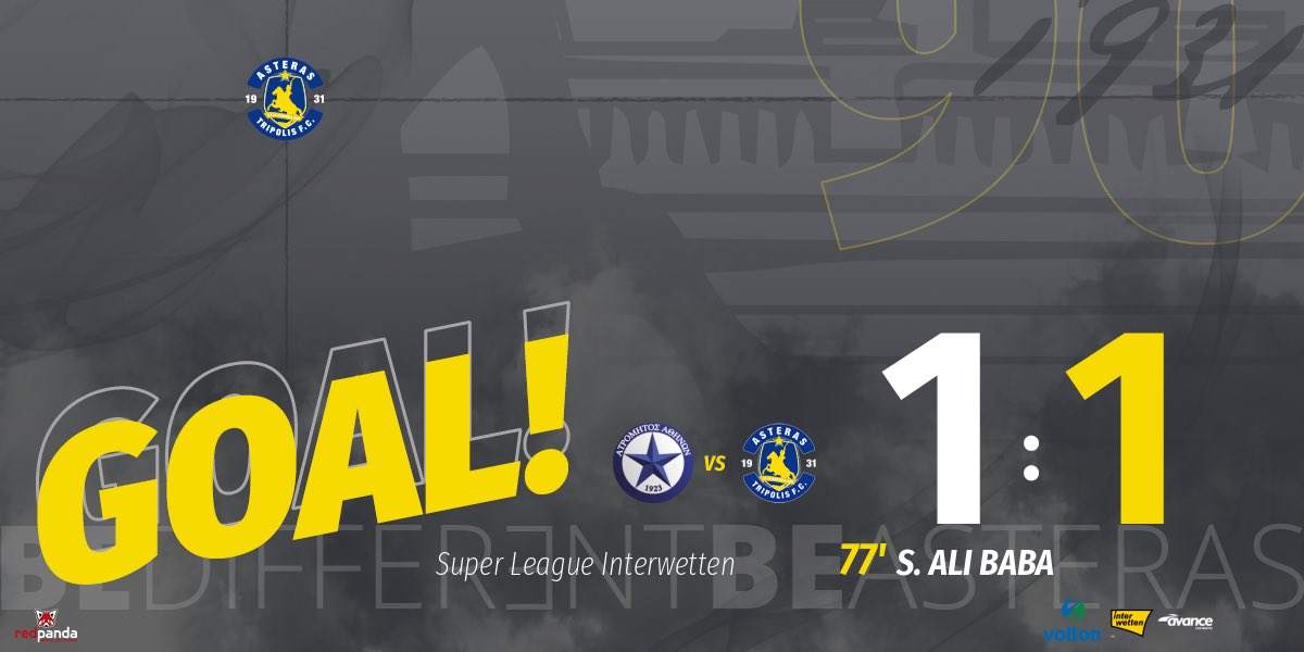 AsterasfcTwit's tweet photo. #asterastripolisfc #goal #no97 #slgr #superleagueinterwetten #atrast #volton #interwettengr #avance_carrental_official https://t.co/h97ha7JxdC