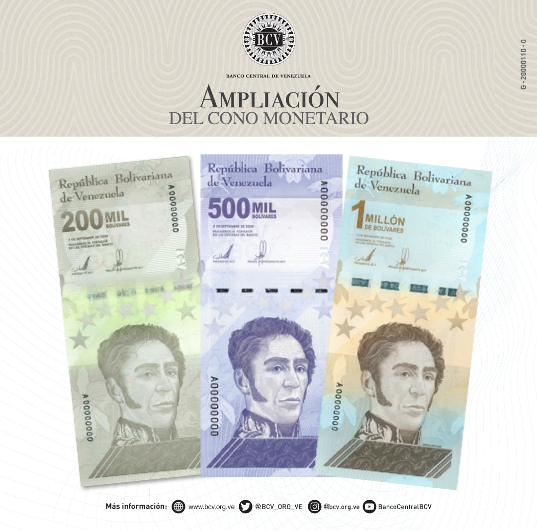 Venezuela has announced it will now be printing new 200,000, 500,000 and 1,000,000 bills.

The 1,000,000 note is worth only $0.54.