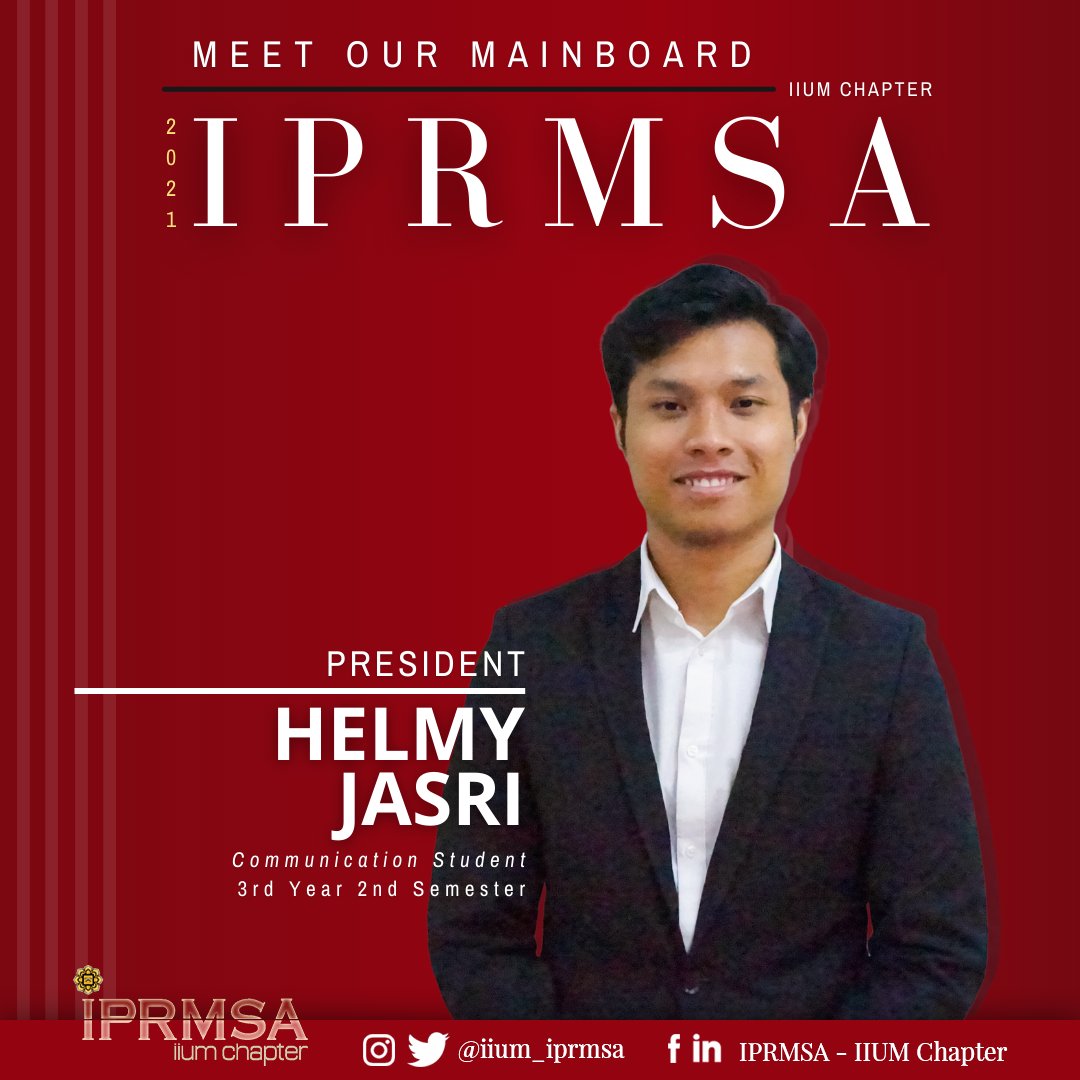 IIUM_IPRMSA's tweet photo. Introducing our Mainboards for tenure 2021, the people behind IPRMSA IIUM Chapter that will lead the establishment and maintains mutually beneficial relationship between both organisation and public.
#iprmsaiiumchapter https://t.co/cpWvxxlYGz