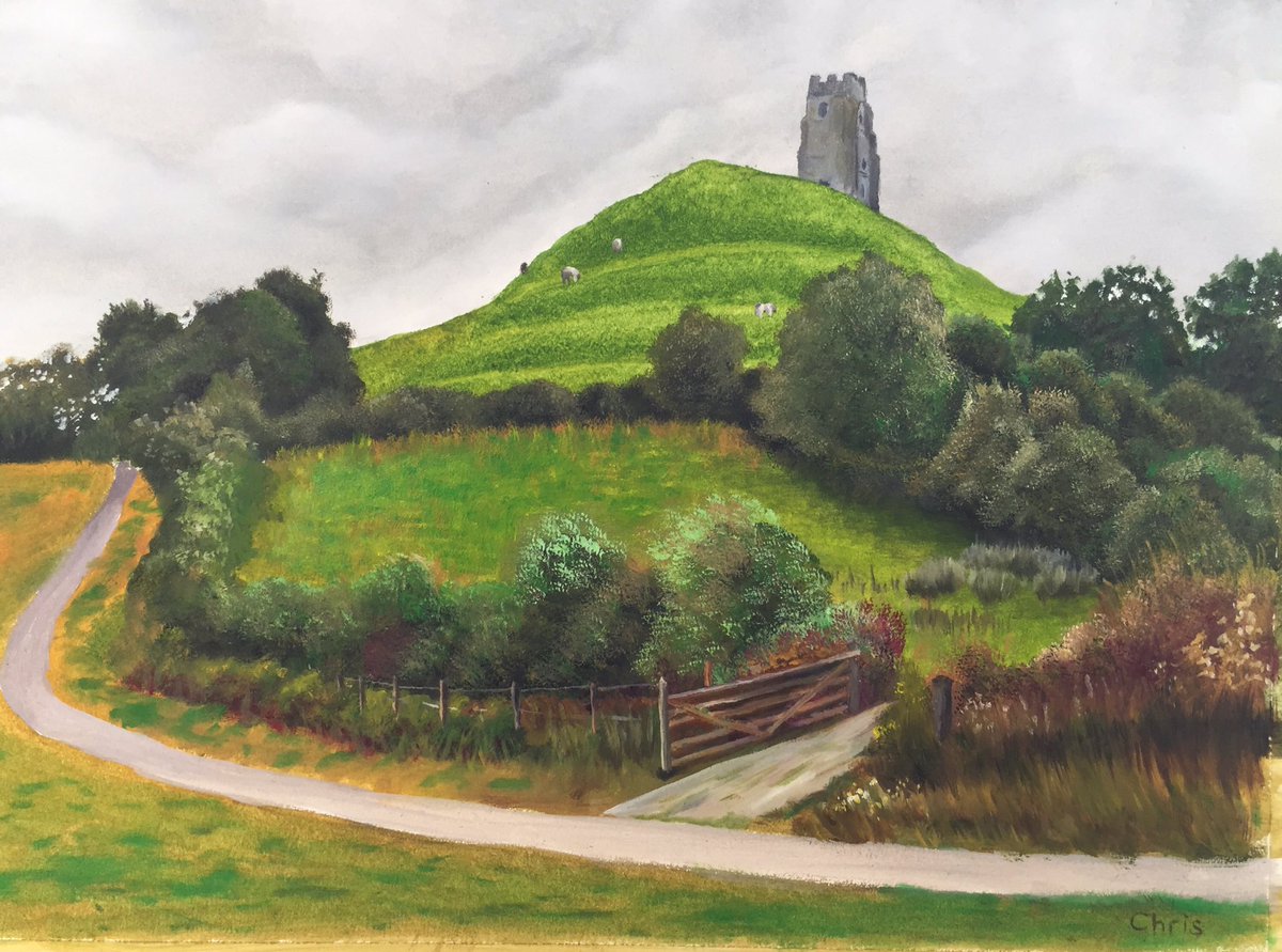 @Glastomichelle My first attempt at painting the Tor on Arches paper, 31cm x 41 cm. @somersethour @SomersetLife #oilpainting #SOMERSET #glastonburytor