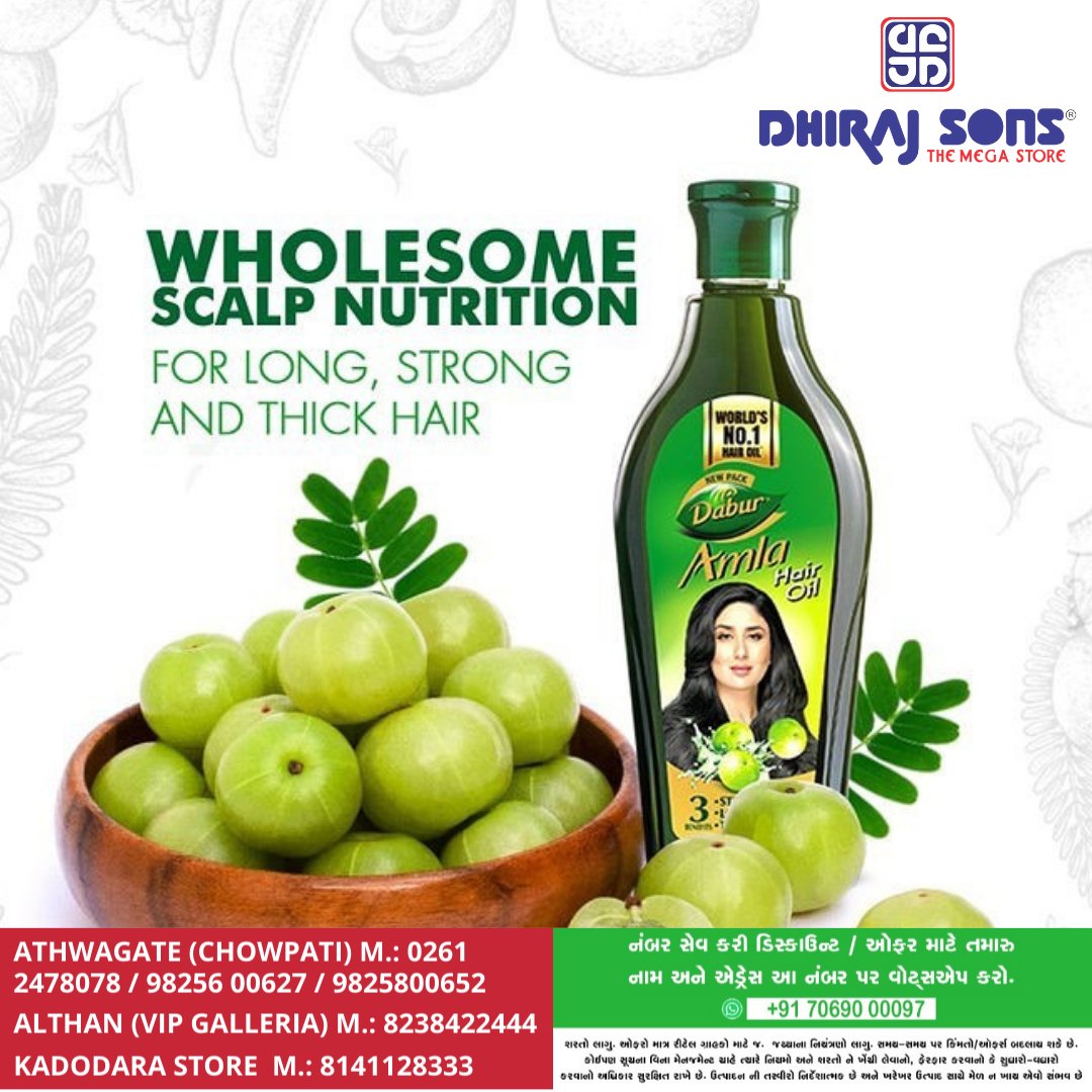 Dhirajsons's tweet image. A strong hair care regime is a must for a healthy scalp.

#DaburAmla #DaburAmlaHairOil #AsliAmlaDaburAmla #StrongHair #LongHair #DaburAmlaKiMazbooti #haircare #hairgoals #dhirajsons #supermarket #megastore #qualityproducts #quality #groceryproducts #fmcgproducts #groceryshopping