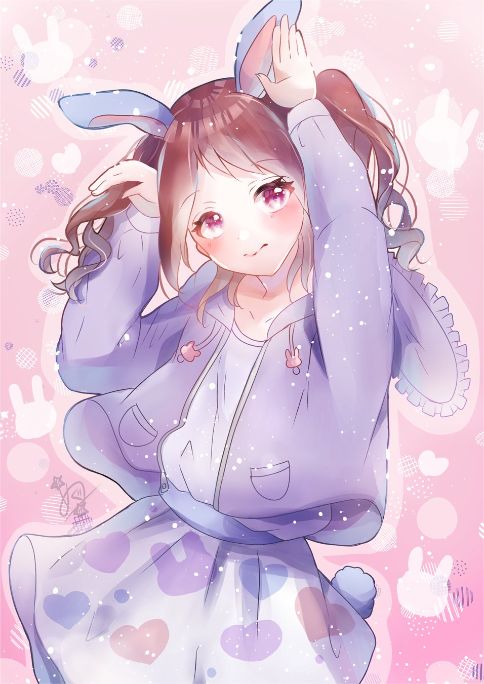 オリジナル手描きイラスト うさ耳 女の子 ボーイッシュ むらさき